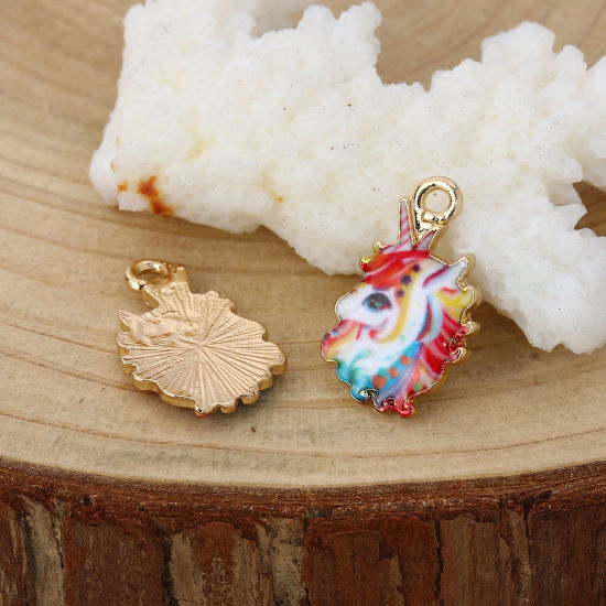 Immagine di Lega di Zinco Charms Cavallo Oro Placcato Multicolore Smalto 17mm x 11mm , 10 Pz