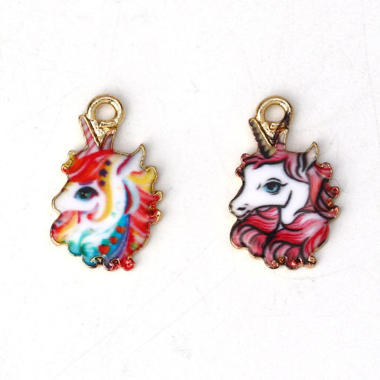 Immagine di Lega di Zinco Charms Cavallo Oro Placcato Multicolore Smalto 17mm x 11mm , 10 Pz