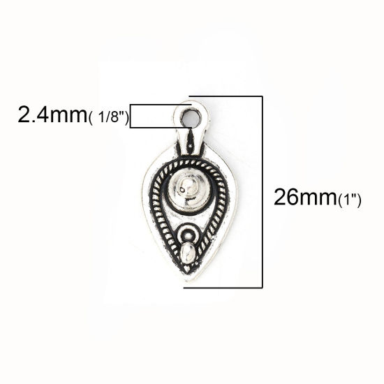 Bild von Zinklegierung Böhmischer Stil Charms Tropfen Antiksilber 26mm x 14mm, 30 Stück