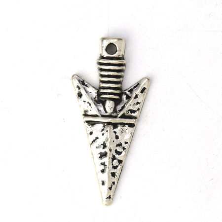 Zinc Based Alloy Boho Chic Pendants Arrowhead Antique Silver Color 36mm(1 3/8") x 17mm( 5/8"), 30 PCs