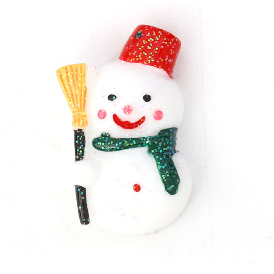 Picture of Resin Embellishments Christmas Snowman White Glitter 28mm(1 1/8") x 16mm( 5/8"), 10 PCs