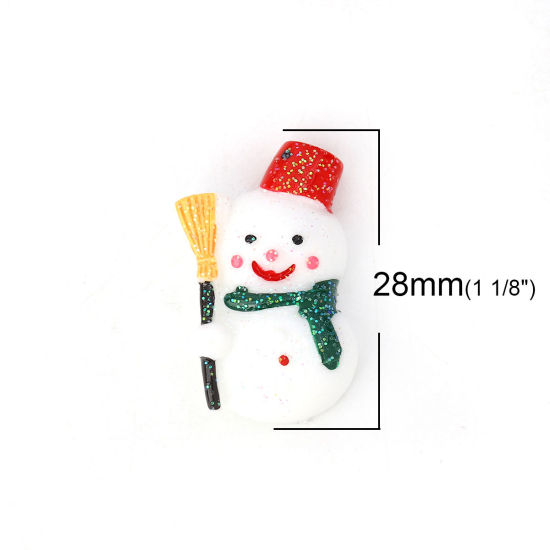 Image de Cabochons d'Embellissement en Résine Bonhomme de Neige de Noël Blanc Paillettes Brillant 28mm x 16mm, 10 Pcs