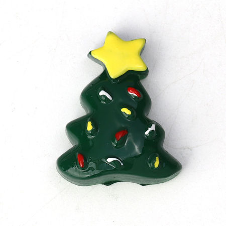 Bild von Harz Embellishments Cabochons Weihnachten Weihnachtsbaum Grün Stern 27mm x 20mm , 10 Stück