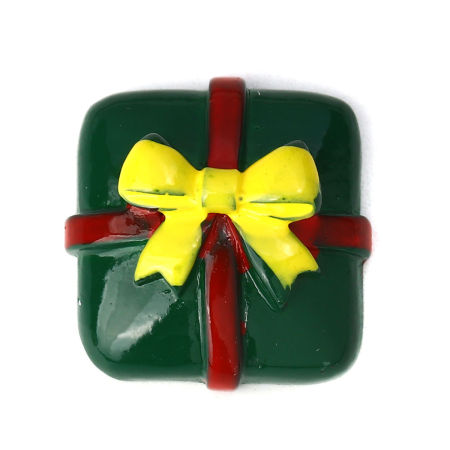 Picture of Resin Embellishments Gift Box Christmas Green Bowknot Pattern 22mm( 7/8") x 22mm( 7/8"), 10 PCs