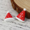Picture of Resin Embellishments Christmas Hats White & Red Glitter 28mm(1 1/8") x 22mm( 7/8"), 10 PCs