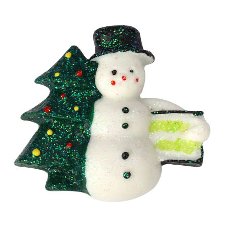 Picture of Resin Embellishments Christmas Snowman White & Green Christmas Tree Pattern Glitter 42mm(1 5/8") x 38mm(1 4/8"), 10 PCs