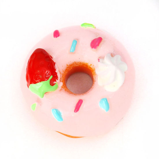 Picture of Resin Embellishments Donut Pink Strawberries Pattern 22mm( 7/8") x 22mm( 7/8"), 10 PCs