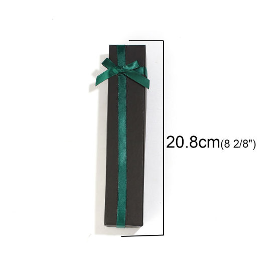 Picture of Paper Jewelry Necklace Gift Boxes Rectangle Black & Green Bowknot Pattern 20.8cm(8 2/8") x 4.3cm(1 6/8") , 2 PCs