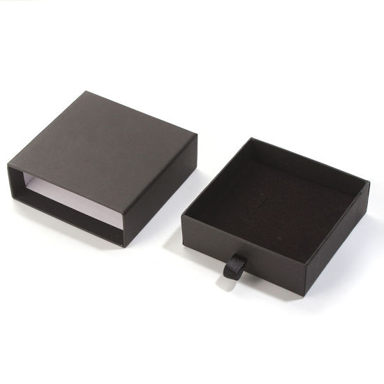 Picture of Paper Jewelry Gift Boxes Rectangle Black 9.3cm(3 5/8") x 9.1cm(3 5/8") , 2 PCs