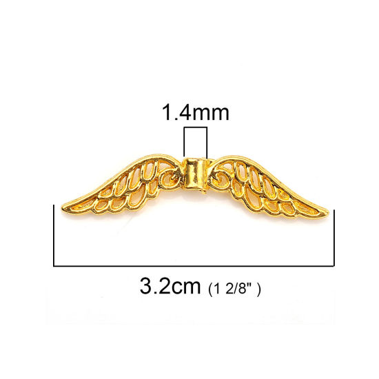 Picture of Zinc Based Alloy Spacer Beads Wing Gold Plated 32mm x 8mm, Hole: Approx 1.4mm, 100 PCs