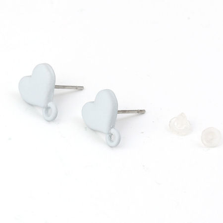 Bild von Zinklegierung Ohrring Ohrstecker Zubehör Herz Grau Spritzlackierung Mit Öse 11mm x 9mm, Drahtstärke: (21 gauge), 10 Stück