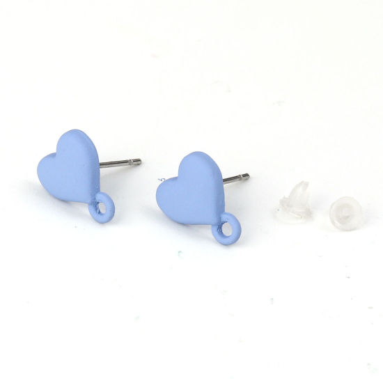 Imagen de Zamak Pendientes Corazón Azul Pintura 11mm x 9mm, Post/ Wire: (21 gauge), 10 Unidades