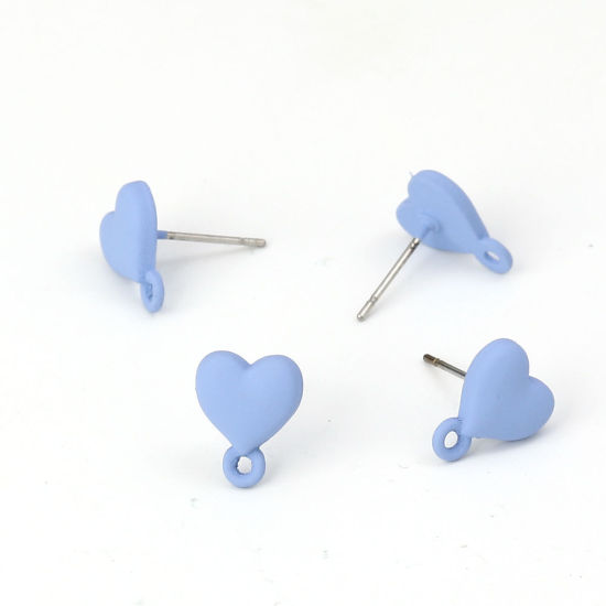 Imagen de Zamak Pendientes Corazón Azul Pintura 11mm x 9mm, Post/ Wire: (21 gauge), 10 Unidades
