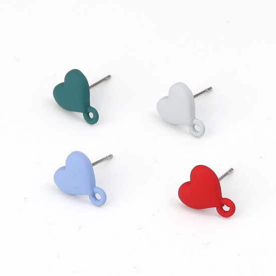 Imagen de Zamak Pendientes Corazón Azul Pintura 11mm x 9mm, Post/ Wire: (21 gauge), 10 Unidades