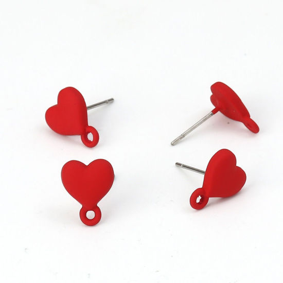 Imagen de Zamak Pendientes Corazón Azul Pintura 11mm x 9mm, Post/ Wire: (21 gauge), 10 Unidades