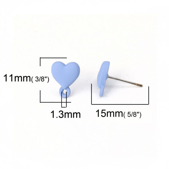 Imagen de Zamak Pendientes Corazón Azul Pintura 11mm x 9mm, Post/ Wire: (21 gauge), 10 Unidades