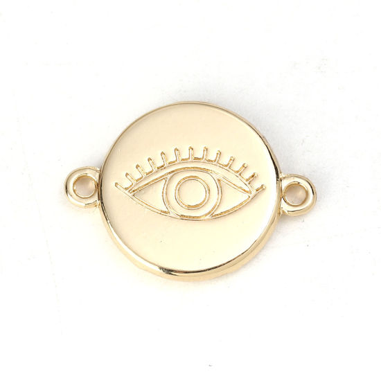 Picture of Zinc Based Alloy Connectors Round Gold Plated Eye Carved Cabochon Settings (Fits 14mm Dia.) 22mm( 7/8") x 16mm( 5/8"), 10 PCs