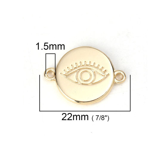 Picture of Zinc Based Alloy Connectors Round Gold Plated Eye Carved Cabochon Settings (Fits 14mm Dia.) 22mm( 7/8") x 16mm( 5/8"), 10 PCs