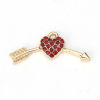Picture of Zinc Based Alloy Charms Gold Plated Arrow Through Heart Red Rhinestone 29mm(1 1/8") x 12mm( 4/8"), 5 PCs
