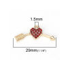 Picture of Zinc Based Alloy Charms Gold Plated Arrow Through Heart Red Rhinestone 29mm(1 1/8") x 12mm( 4/8"), 5 PCs
