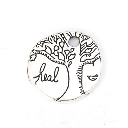 Zinc Based Alloy Charms Irregular Antique Silver Color Tree 16mm( 5/8") Dia, 50 PCs