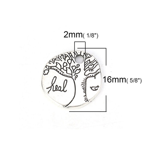 Picture of Zinc Based Alloy Charms Irregular Antique Silver Color Tree 16mm( 5/8") Dia, 50 PCs