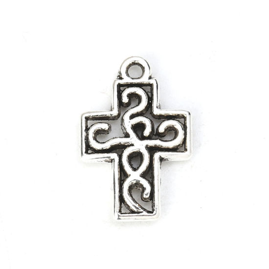 Imagen de Zamak Colgantes Charms Cruz Plata Antigua 19mm x 12mm, 50 Unidades