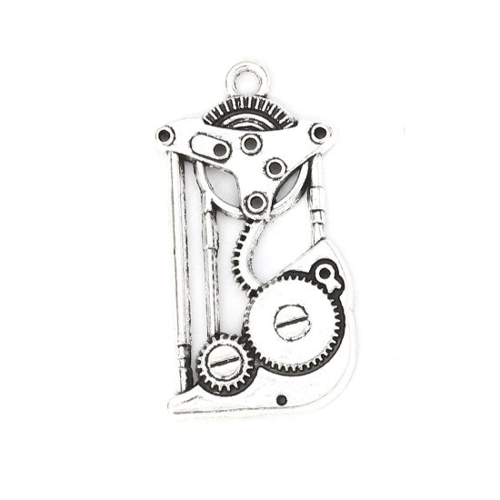Image de Pendentifs Steampunk en Alliage de Zinc Roue Dentée Argent Vieilli 32mm x 17mm, 30 Pcs