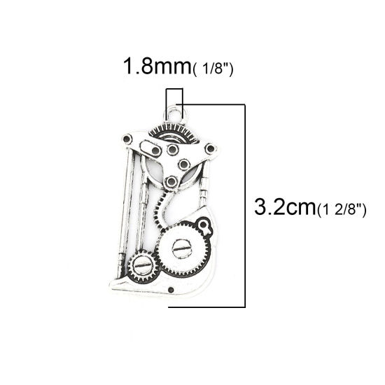 Image de Pendentifs Steampunk en Alliage de Zinc Roue Dentée Argent Vieilli 32mm x 17mm, 30 Pcs