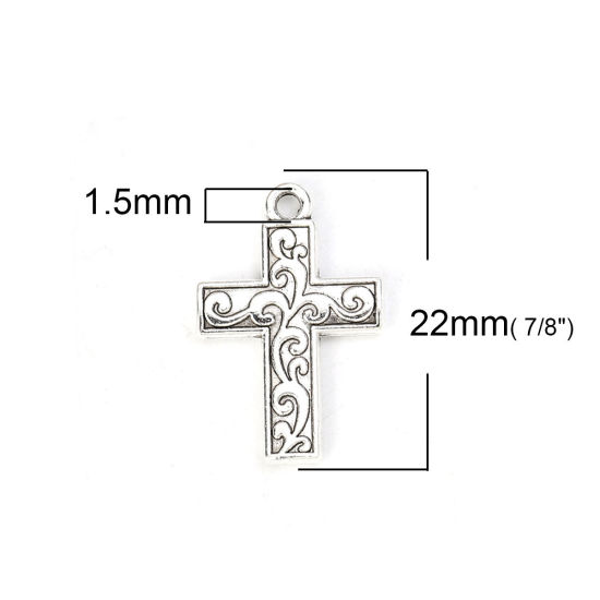 亜鉛合金 チャーム クロス 銀古美 22mmx 15mm、 50 個 の画像