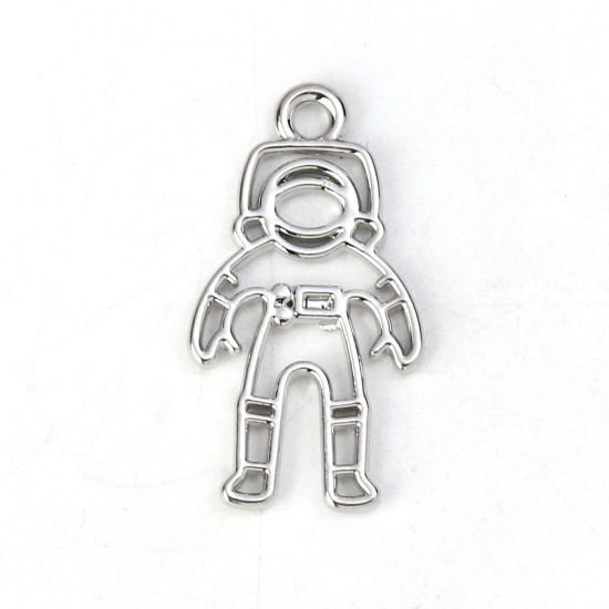 Picture of Zinc Based Alloy Galaxy Charms Astronaut Spaceman Silver Tone 27mm(1 1/8") x 15mm( 5/8"), 10 PCs