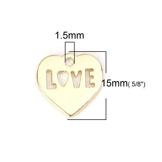 Immagine di Lega di Zinco Charms Cuore Oro Placcato Messaggio " LOVE " 15mm x 15mm , 10 Pz