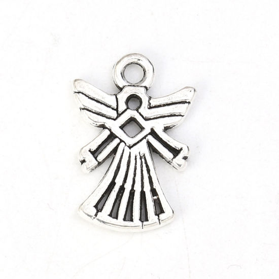 Image de Breloques en Alliage de Zinc Ange Argent Vieilli 18mm x 13mm, 50 Pcs