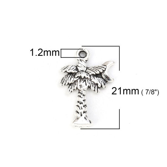 Picture of Zinc Based Alloy Charms Coconut Tree Antique Silver Color Moon 21mm( 7/8") x 14mm( 4/8"), 50 PCs