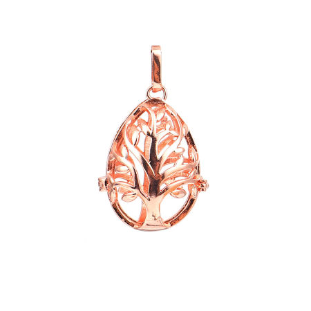 Image de Pendentifs en Laiton Goutte d'Eau Arbres Or Rose Pouvoir Ouvrir (Convenable à Perle 18mm) 45mm x 27mm, 2 Pcs