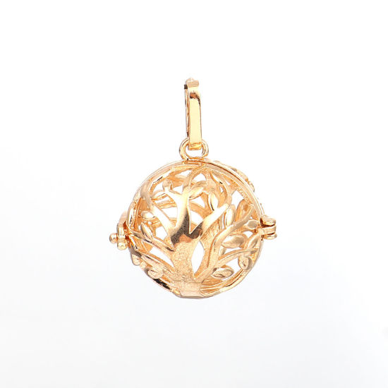 Picture of Copper Pendants Mexican Angel Caller Bola Harmony Ball Wish Box Locket Tree Gold Plated Can Open (Fits 18mm Beads) 33mm(1 2/8") x 26mm(1"), 2 PCs
