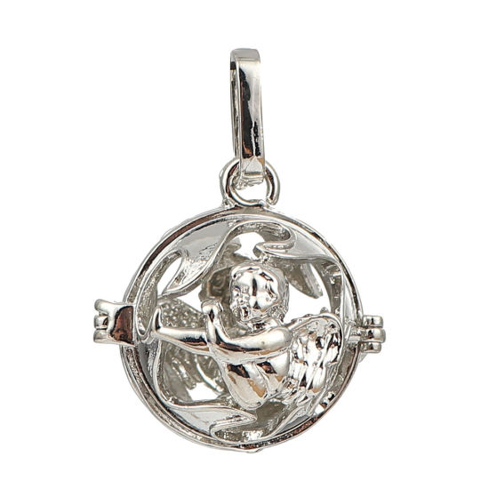 Image de Pendentifs en Laiton Harmony Ball Ange Balle Anges Argent Mat Pouvoir Ouvrir (Convenable à Perle 14mm) 33mm x 25mm, 2 Pcs