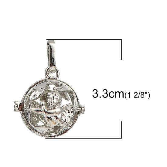 Image de Pendentifs en Laiton Harmony Ball Ange Balle Anges Argent Mat Pouvoir Ouvrir (Convenable à Perle 14mm) 33mm x 25mm, 2 Pcs