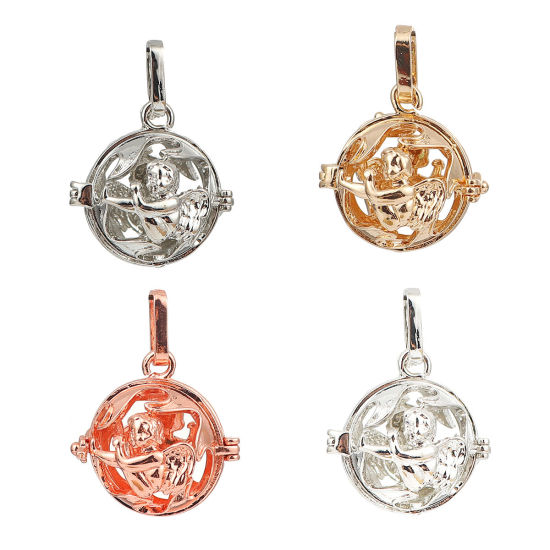 Image de Pendentifs en Laiton Harmony Ball Ange Balle Anges Argent Mat Pouvoir Ouvrir (Convenable à Perle 14mm) 33mm x 25mm, 2 Pcs