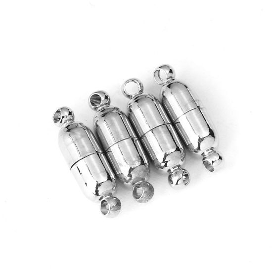 Picture of Brass Magnetic Clasps Silver Tone Bullet 17mm( 5/8") x 5mm( 2/8"), 10 PCs                                                                                                                                                                                     