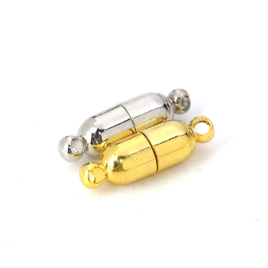 Picture of Brass Magnetic Clasps Silver Tone Bullet 17mm( 5/8") x 5mm( 2/8"), 10 PCs                                                                                                                                                                                     