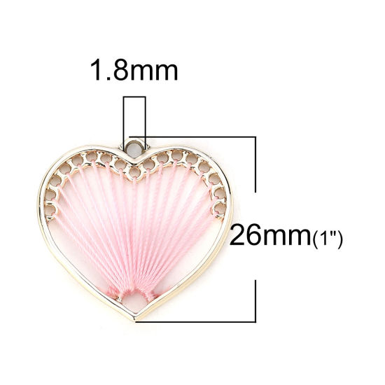 Picture of Zinc Based Alloy Thread Wrapped Charms Heart KC Gold Plated Pink 26mm x 26mm, 5 PCs