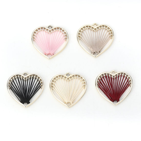 Picture of Zinc Based Alloy Thread Wrapped Charms Heart KC Gold Plated Purplish Red 26mm x 26mm, 5 PCs