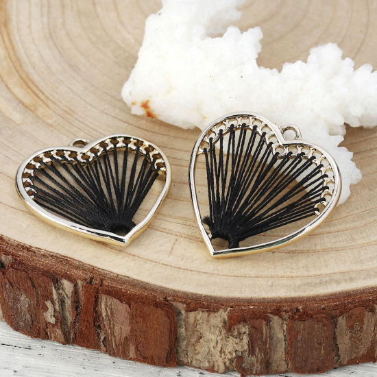 Picture of Zinc Based Alloy Thread Wrapped Charms Heart KC Gold Plated Purplish Red 26mm x 26mm, 5 PCs