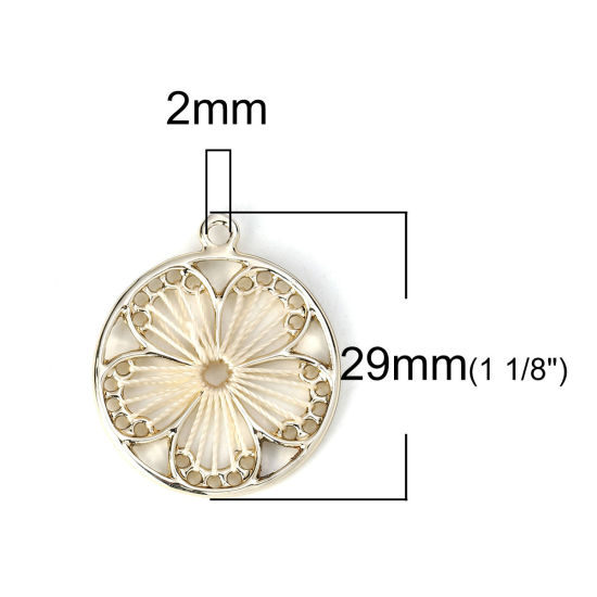 Picture of Zinc Based Alloy Thread Wrapped Charms Plum Blossom KC Gold Plated Creamy-White 29mm x 25mm, 5 PCs