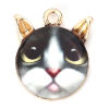Изображение Подвески Кошка Позолоченный Черный & Белый С Эмалью 21мм x 18мм, 10 ШТ