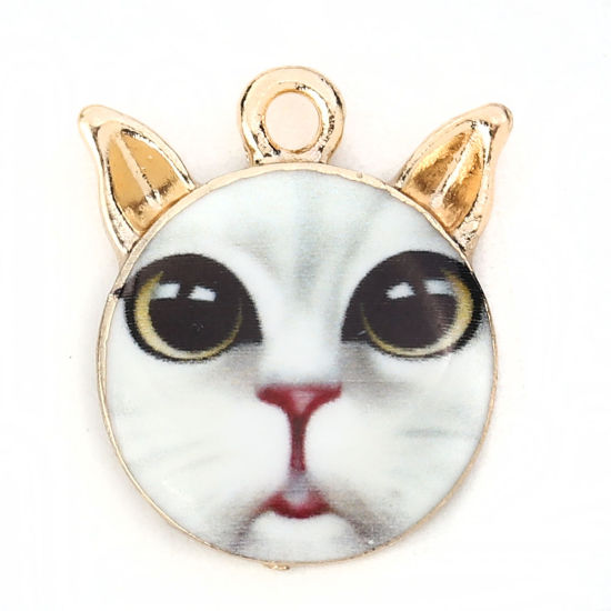 Изображение Подвески Кошка Позолоченный Белый С Эмалью 21мм x 18мм, 10 ШТ