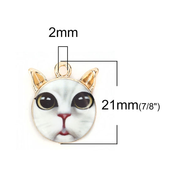 Изображение Подвески Кошка Позолоченный Белый С Эмалью 21мм x 18мм, 10 ШТ