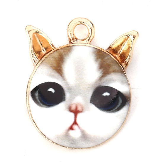Imagen de Zamak Colgantes Charms Gato Chapado en Oro Marrón Claro Esmalte 21mm x 18mm, 10 Unidades