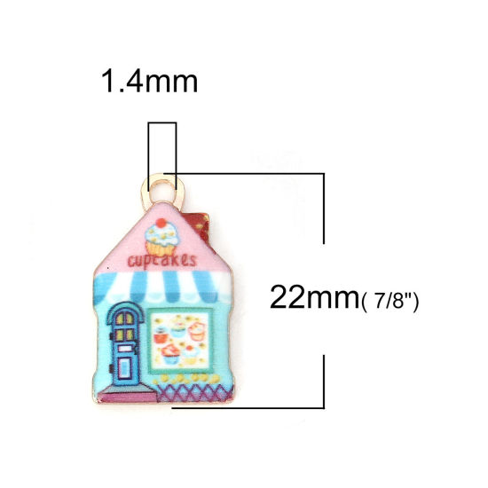 Picture of Zinc Based Alloy Charms House Gold Plated Multicolor Enamel 22mm( 7/8") x 13mm( 4/8"), 10 PCs